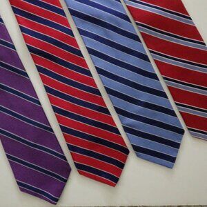 Tommy Hilfiger Men's Neckties Lot of 4 100% Silk Yellow Red Purple Blue Striped
